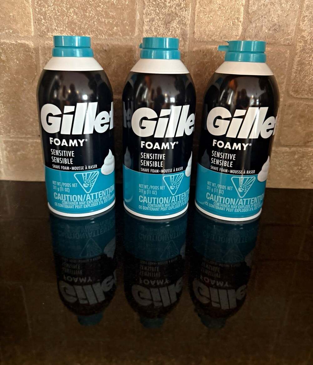 Gillette Foamy Sensitive Unscented Shave Foam for Men Face 3 Cans 11 oz